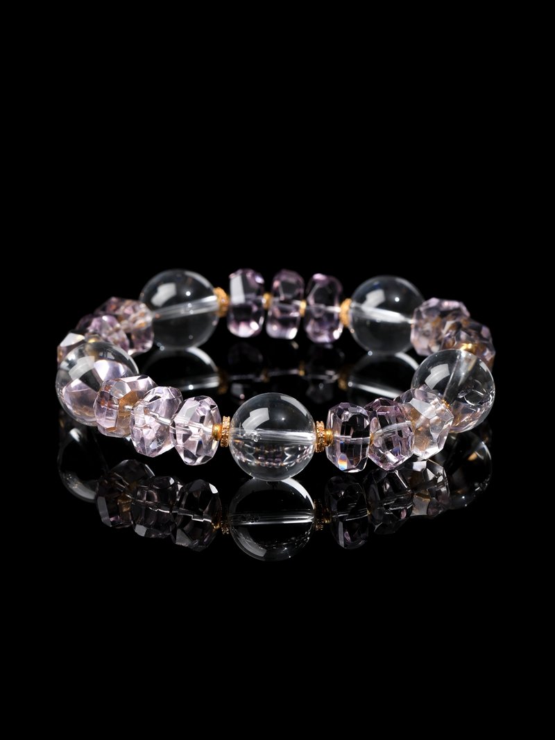 B15A0003 Natural Clear Quartz & Amethyst Mixed Bracelet