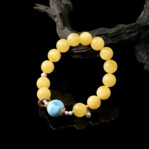 B15A0004 Natural Amber with Larimar Bracelet