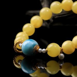 B15A0005 Natural Amber with Larimar Bracelet