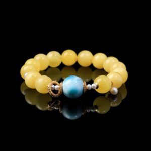 B15A0007 Natural Amber with Larimar Bracelet