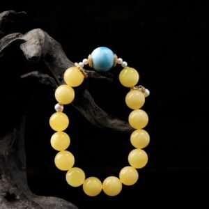 B15A0009 Natural Amber with Larimar Bracelet