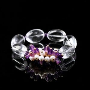 B15A0126 Natural Freeform Clear Quartz & Amethyst Bracelet15MM