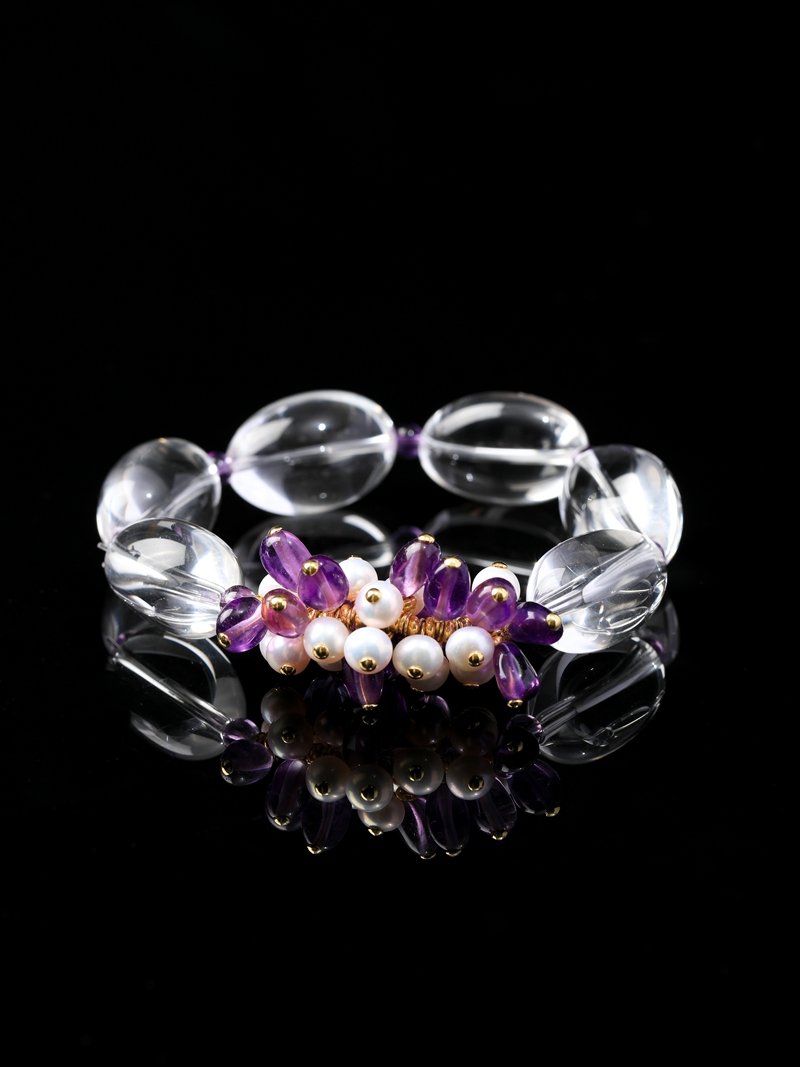 B15A0126 Natural Freeform Clear Quartz & Amethyst Bracelet15MM
