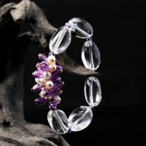 B15A0127 Natural Freeform Clear Quartz & Amethyst Bracelet15MM
