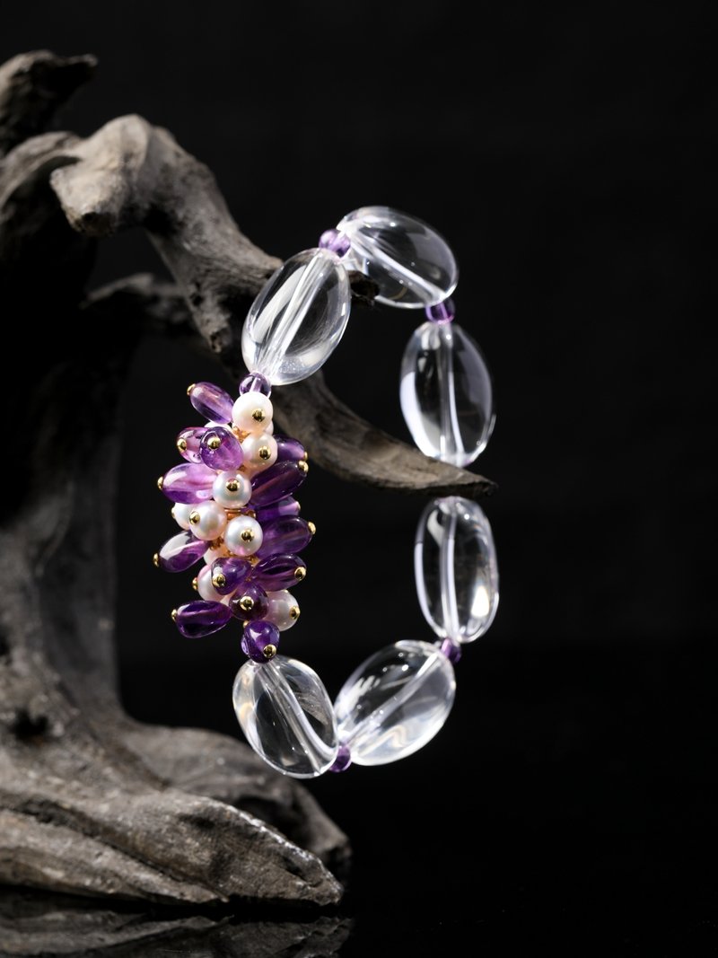B15A0127 Natural Freeform Clear Quartz & Amethyst Bracelet15MM