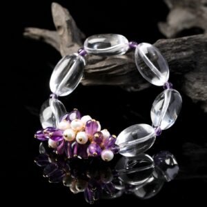 B15A0130 Natural Freeform Clear Quartz & Amethyst Bracelet15MM