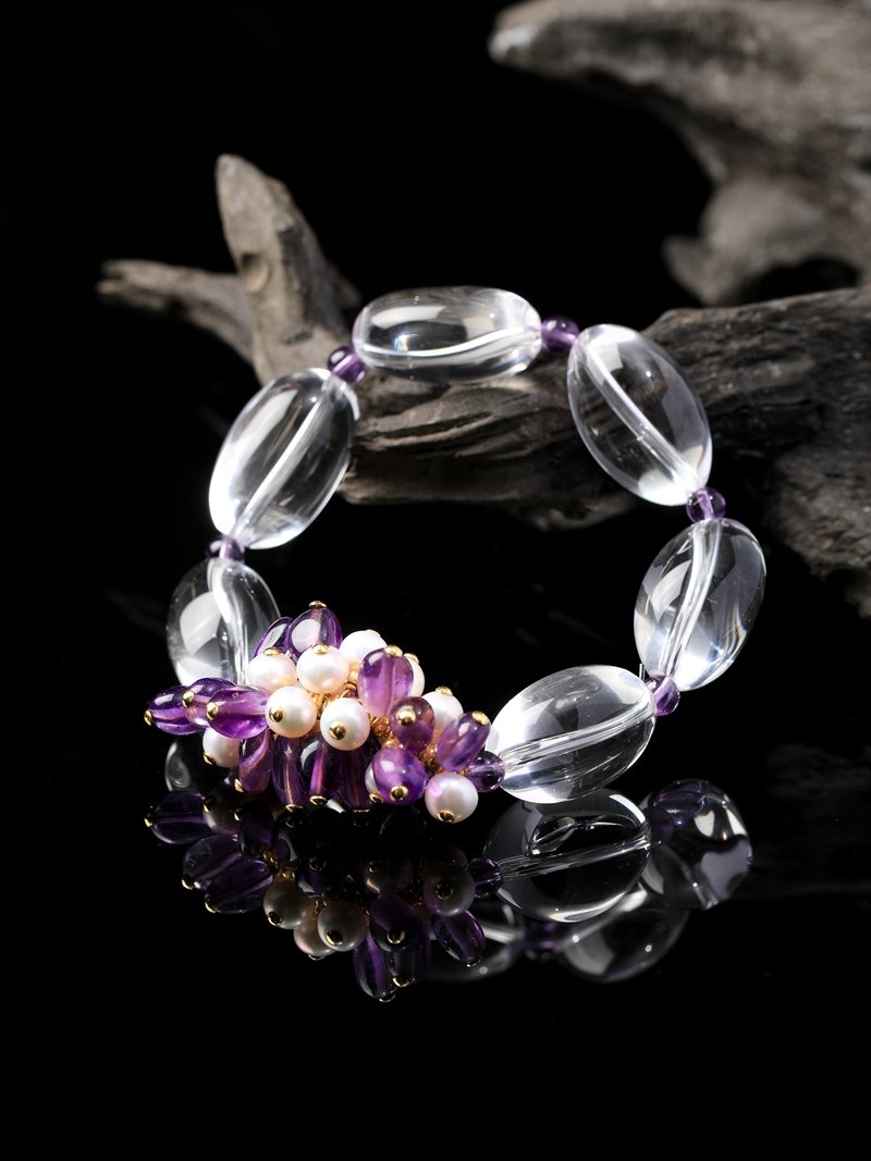B15A0130 Natural Freeform Clear Quartz & Amethyst Bracelet15MM