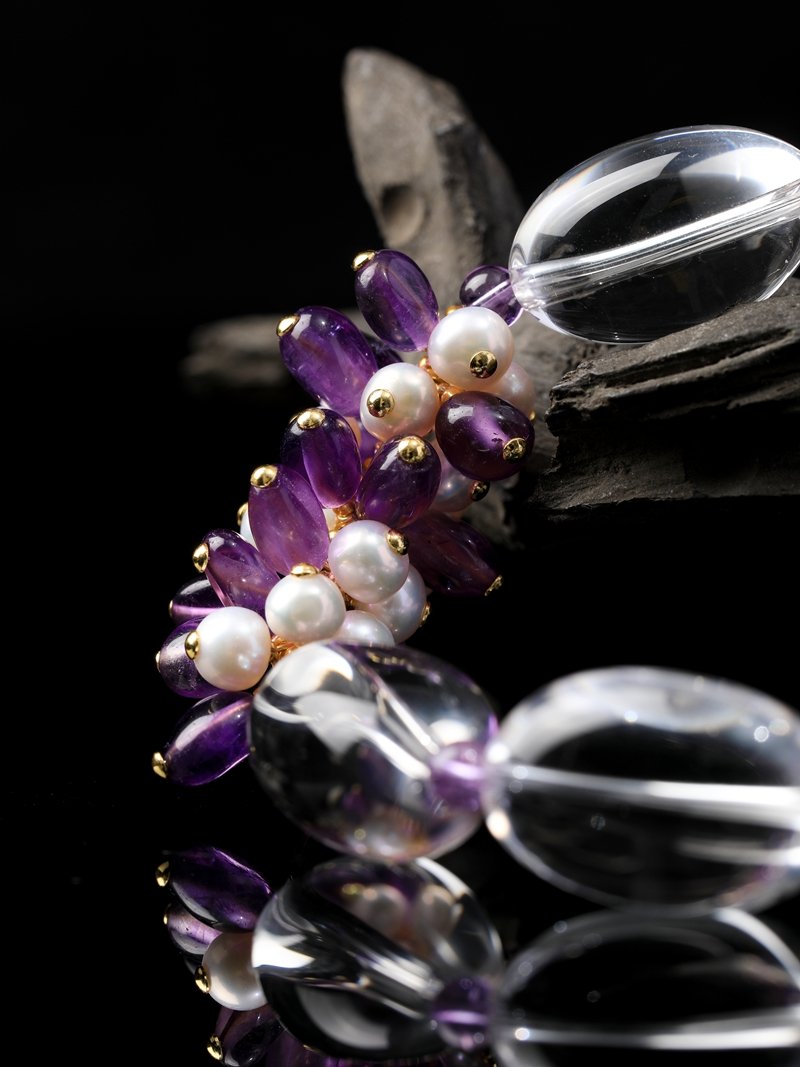 B15A0131 Natural Freeform Clear Quartz & Amethyst Bracelet15MM
