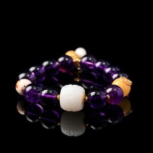 B15A0136 Uruguayan Amethyst Paired with Chinese Hetian Jade Bracelet