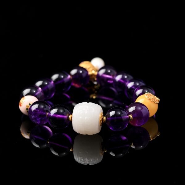 B15A0136 Uruguayan Amethyst Paired with Chinese Hetian Jade Bracelet