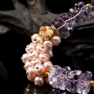 B15A0156 Natural Uruguayan Amethyst Bracelet Paired with Freshwater Pearls