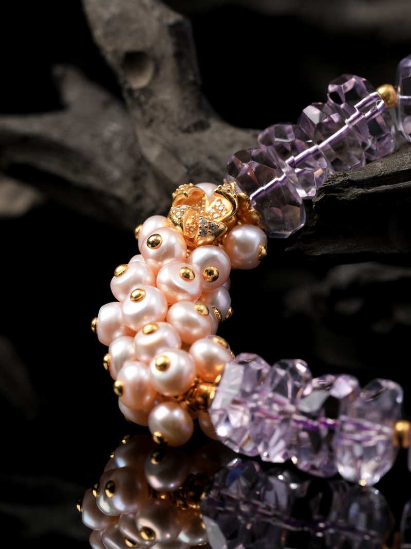 B15A0156 Natural Uruguayan Amethyst Bracelet Paired with Freshwater Pearls