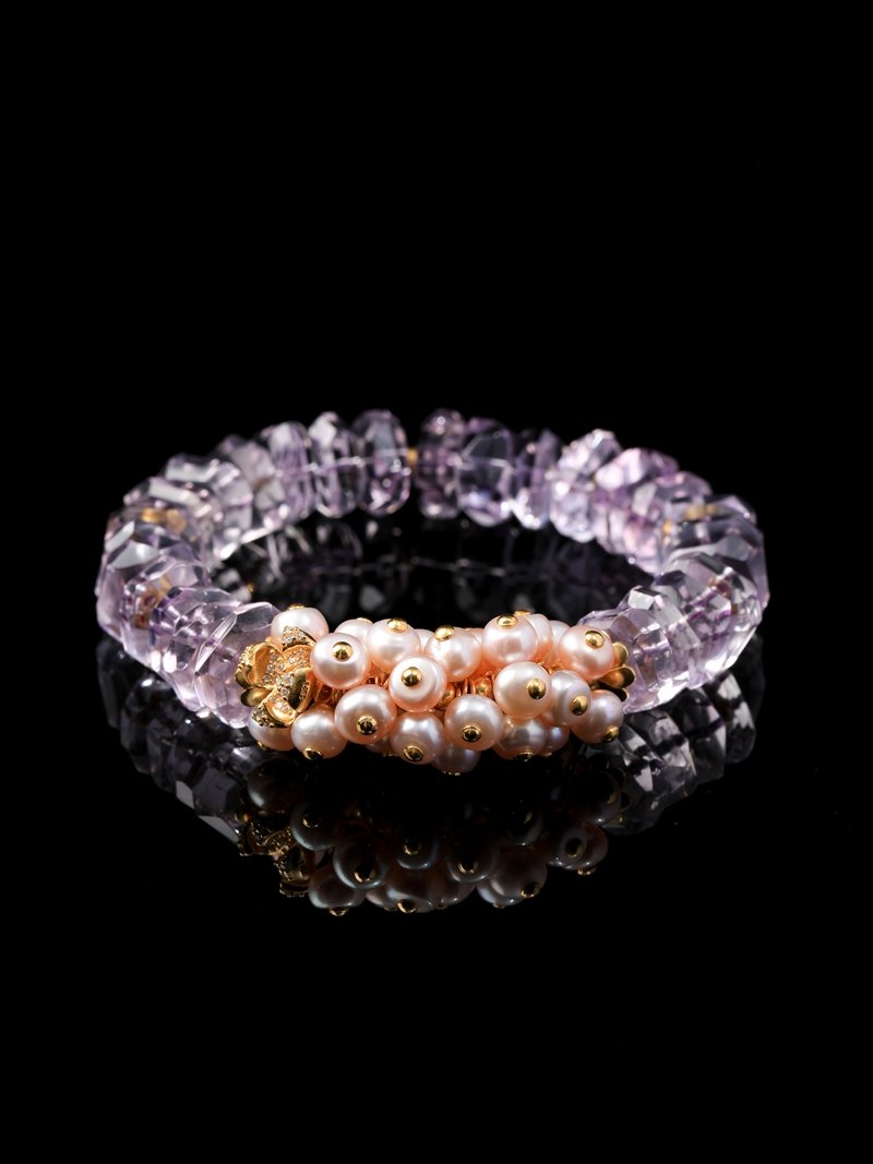B15A0159 Natural Uruguayan Amethyst Bracelet Paired with Freshwater Pearls