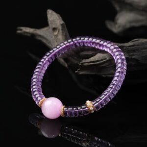 B15A0194 Natural Brazilian Amethyst Slice Bracelet Paired with Clear Quartz