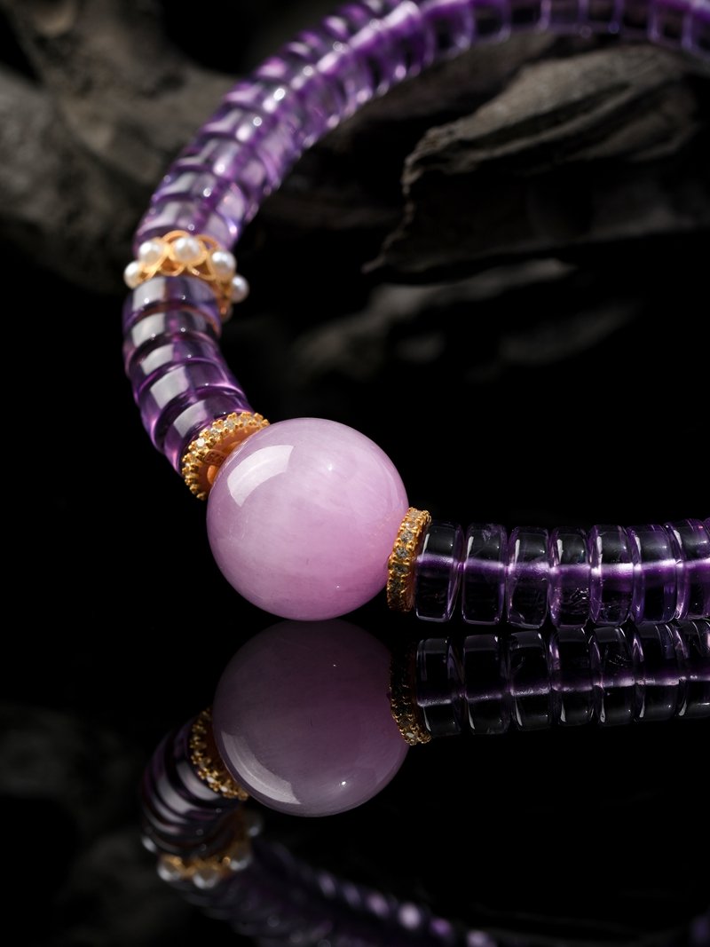 B15A0195 Natural Brazilian Amethyst Slice Bracelet Paired with Clear Quartz