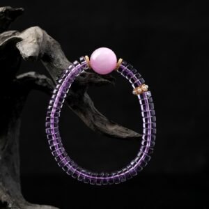 B15A0196 Natural Brazilian Amethyst Slice Bracelet Paired with Clear Quartz
