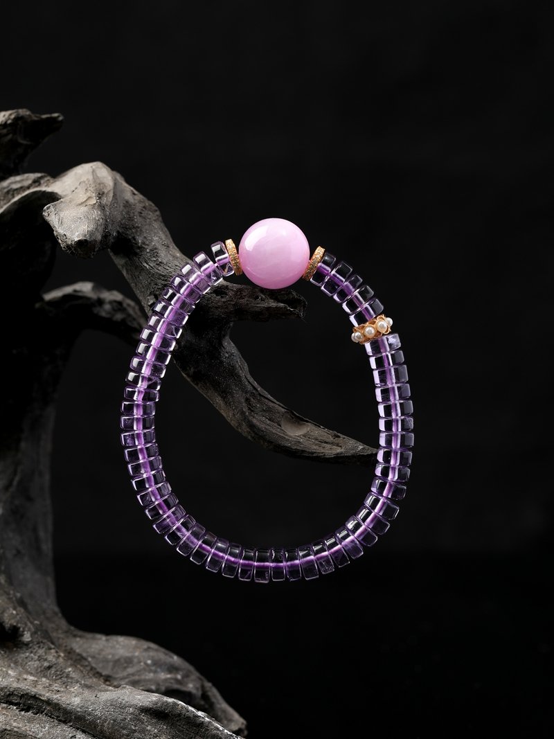 B15A0196 Natural Brazilian Amethyst Slice Bracelet Paired with Clear Quartz