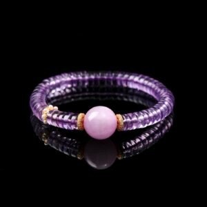 B15A0197 Natural Brazilian Amethyst Slice Bracelet Paired with Clear Quartz