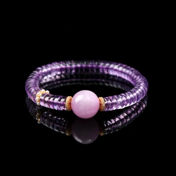 Natural Brazilian Amethyst Slice Bracelet Paired with Clear Quartz