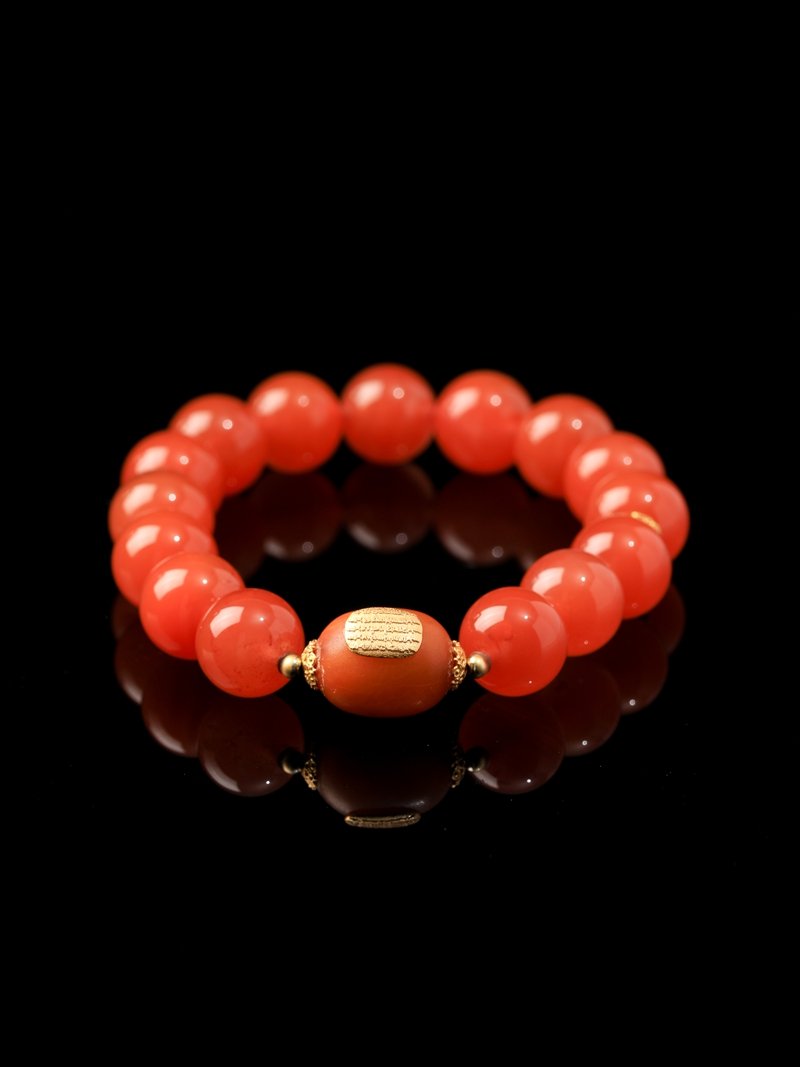 B15A0199 Natural Red Agate Bracelet with Amber