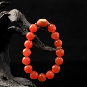 B15A0200 Natural Red Agate Bracelet with Amber