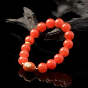 B15A0201 Natural Red Agate Bracelet with Amber