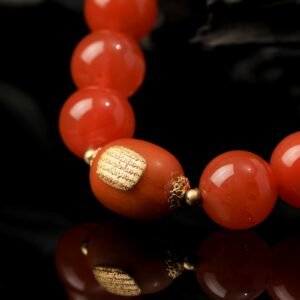 B15A0202 Natural Red Agate Bracelet with Amber