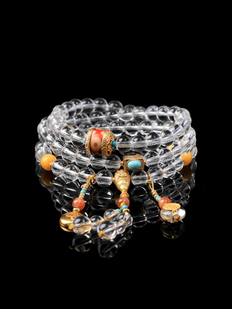 White Crystal Necklace/3-ring bracelet 7MM＋+