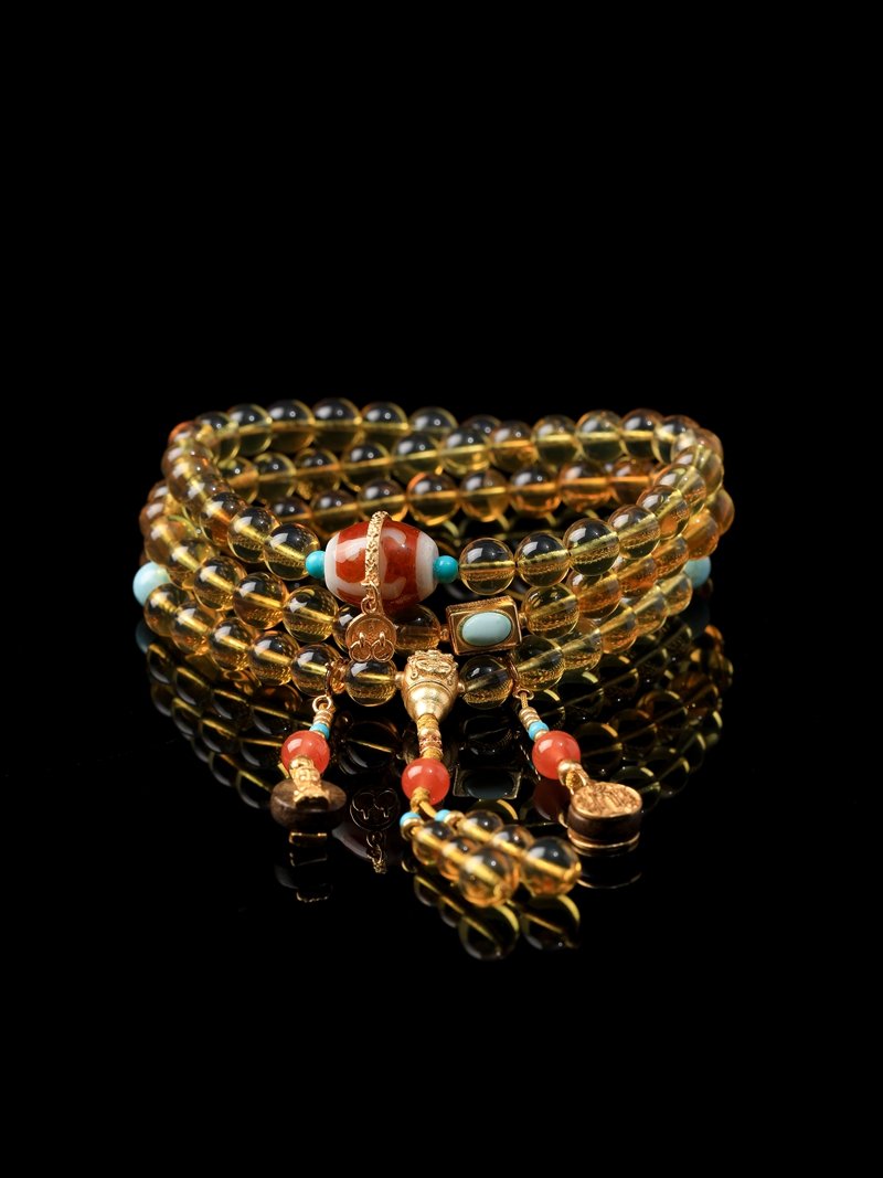 B15A0243 Mexican amber necklace/three-ring bracelet