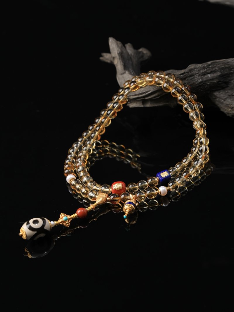 B15A0258 Citrine necklace/three-ring bracelet