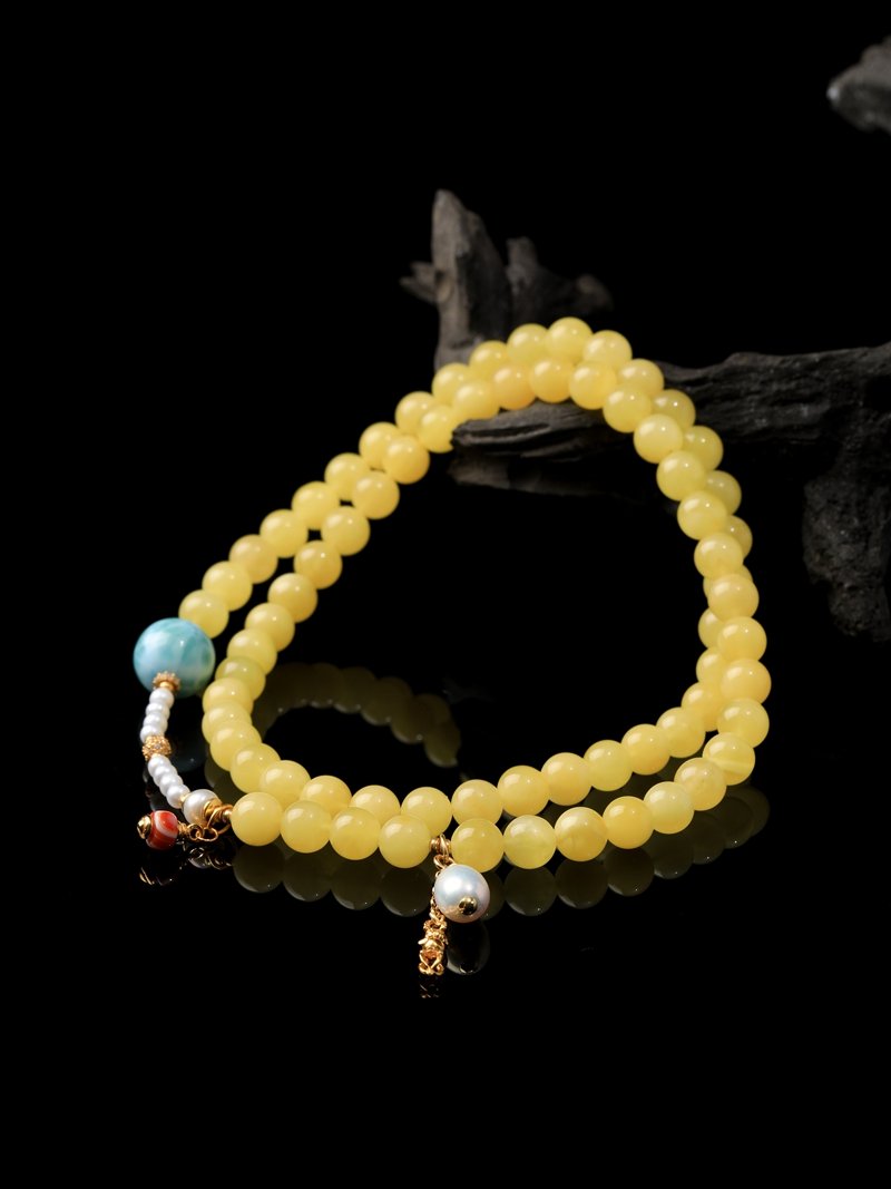 B15A0279 Natural Amber Necklace & 3-Loop Bracelet