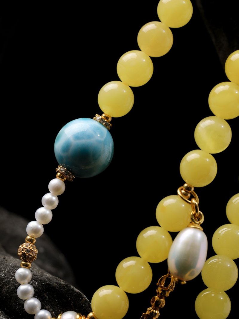 B15A0282 Natural Amber Necklace & 3-Loop Bracelet