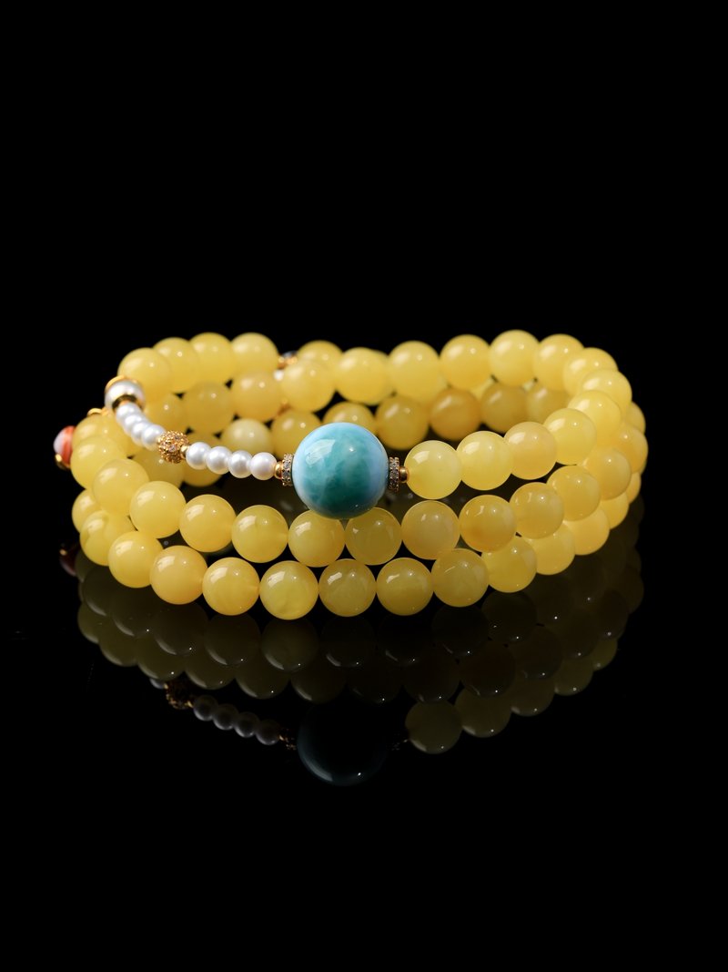 B15A0284 Natural Amber Necklace & 3-Loop Bracelet
