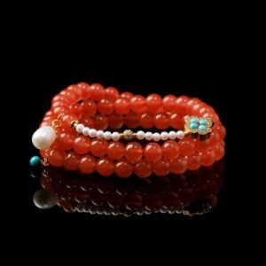 B15A0285 Natural Red Agate Necklace with Pearls