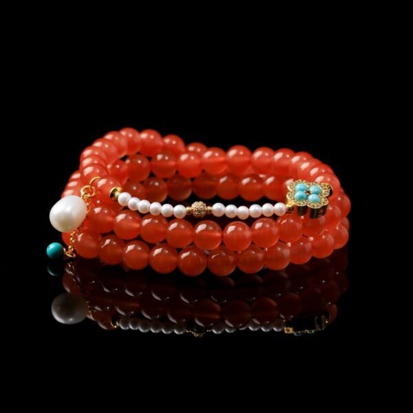 B15A0285 Natural Red Agate Necklace with Pearls