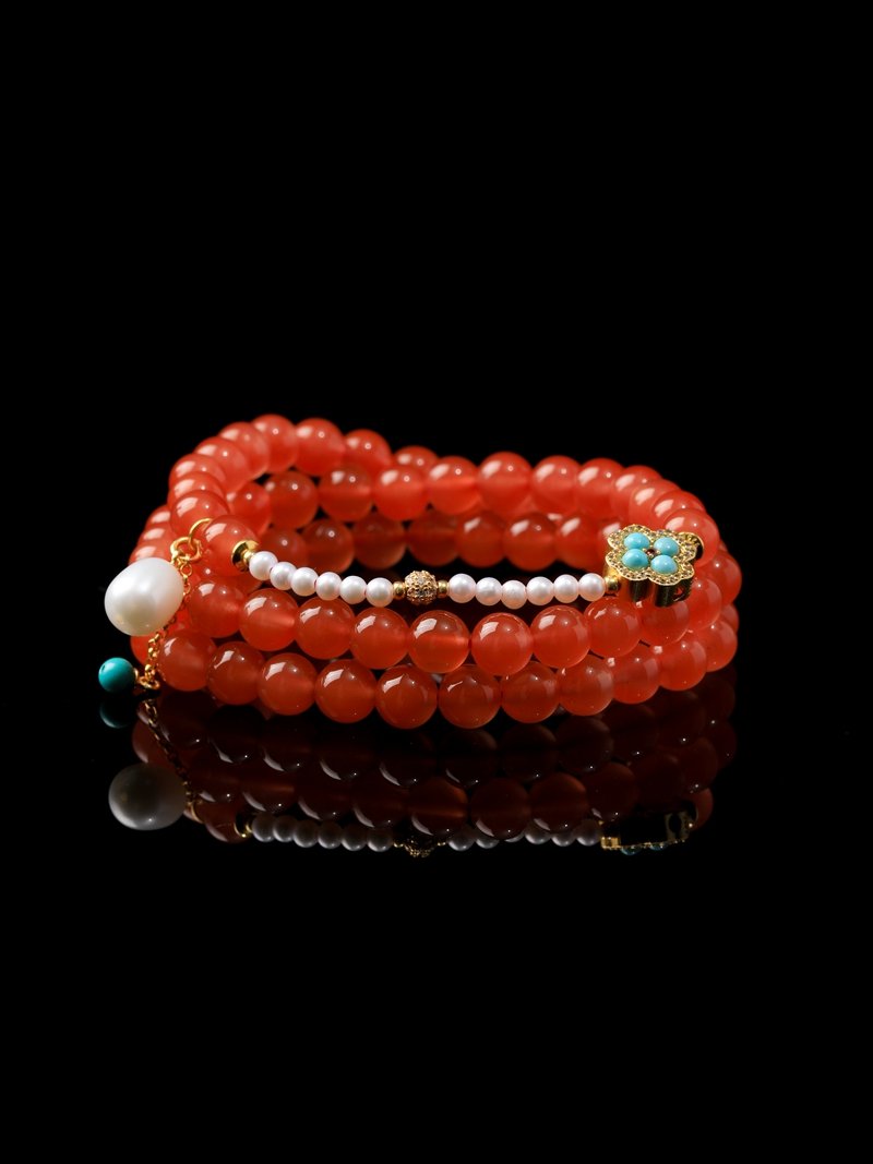 B15A0285 Natural Red Agate Necklace with Pearls