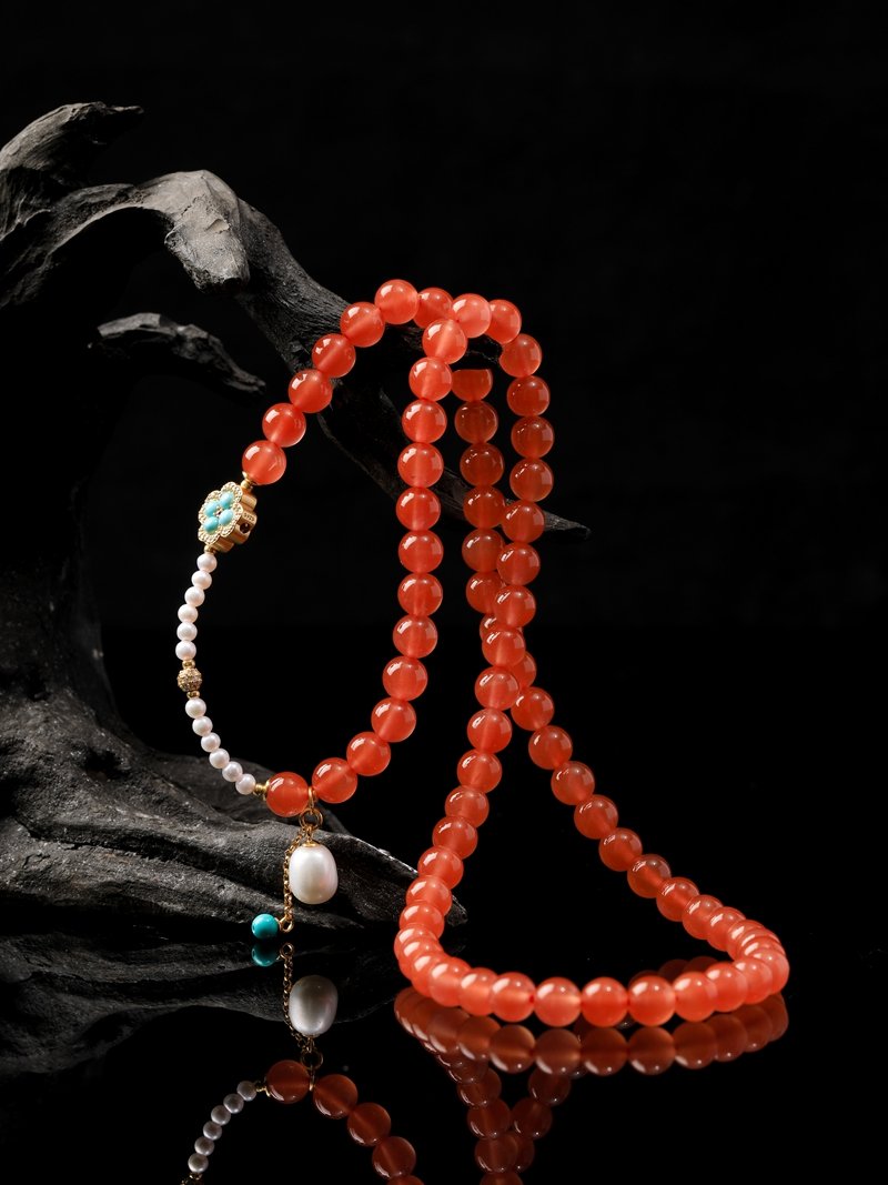 B15A0287 Natural Red Agate Necklace with Pearls