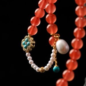 B15A0289 Natural Red Agate Necklace with Pearls