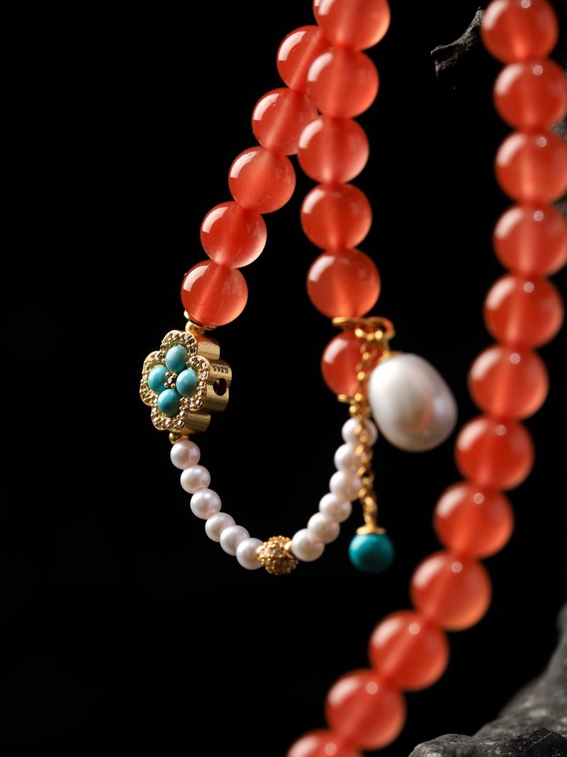 B15A0289 Natural Red Agate Necklace with Pearls