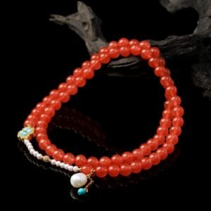 B15A0291 Natural Red Agate Necklace with Pearls