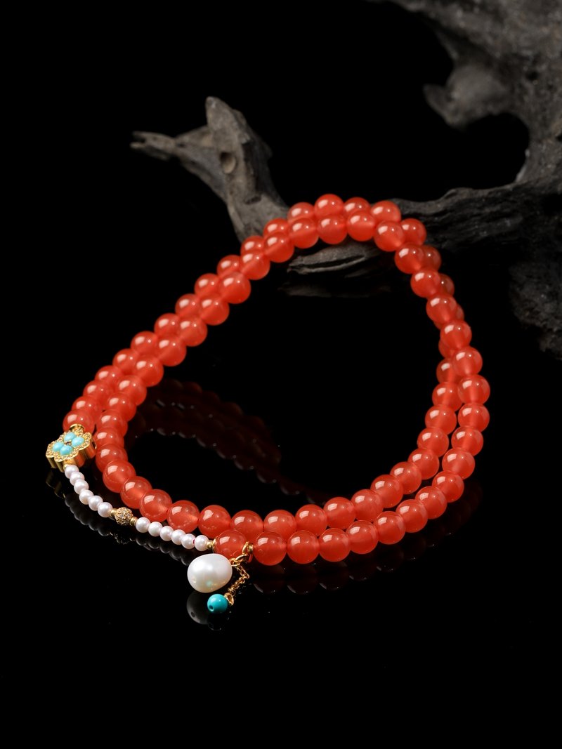 B15A0291 Natural Red Agate Necklace with Pearls