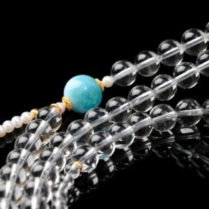 White Crystal Necklace/4-ring Bracelet with Larimar