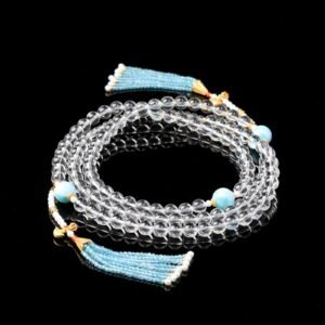 White Crystal Necklace/4-ring Bracelet with Larimar