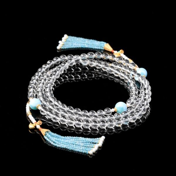 White Crystal Necklace/4-ring Bracelet with Larimar