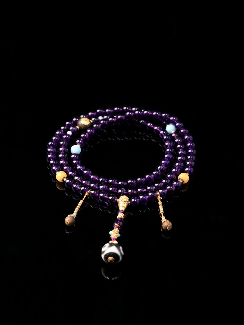 Natural Amethyst 108-Bead Hand-Knotted Mala