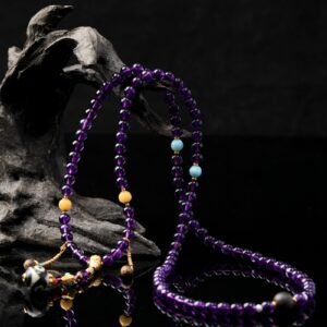 Natural Amethyst 108-Bead Hand-Knotted Mala