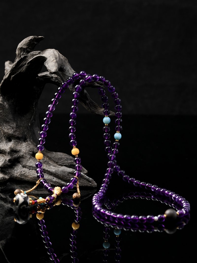 Natural Amethyst 108-Bead Hand-Knotted Mala