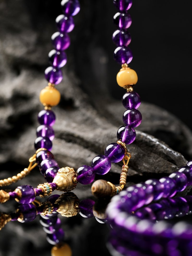 Natural Amethyst 108-Bead Hand-Knotted Mala