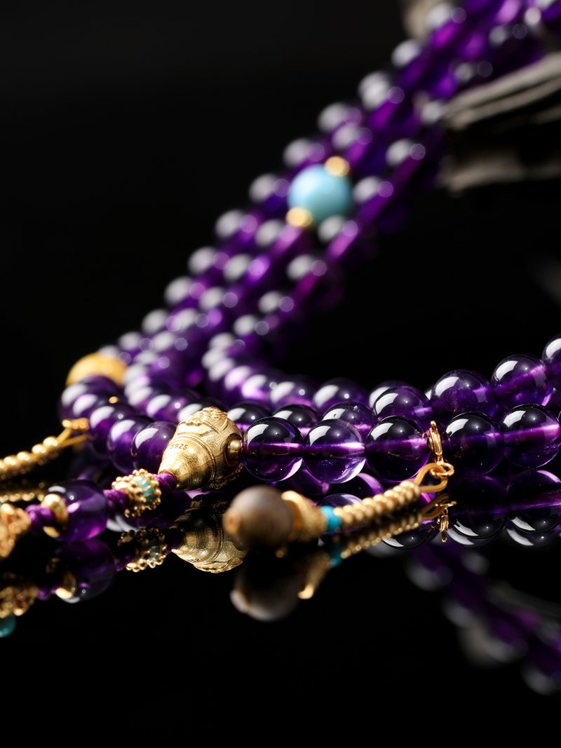 Natural Amethyst 108-Bead Hand-Knotted Mala