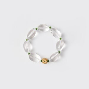 DSC01222 Natural Rice-shaped Clear Quartz Bracelet with Hetian Jade Spacers